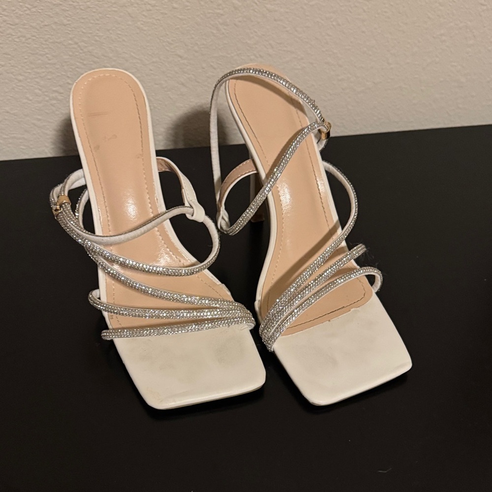 Elegant White and Silver Strappy Heels